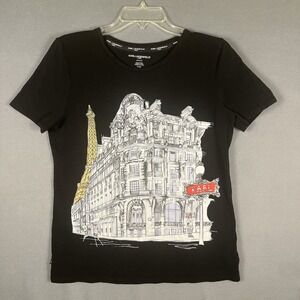 Karl Lagerfeld Paris Women's Small Black Graphic Rhinestones Preppy